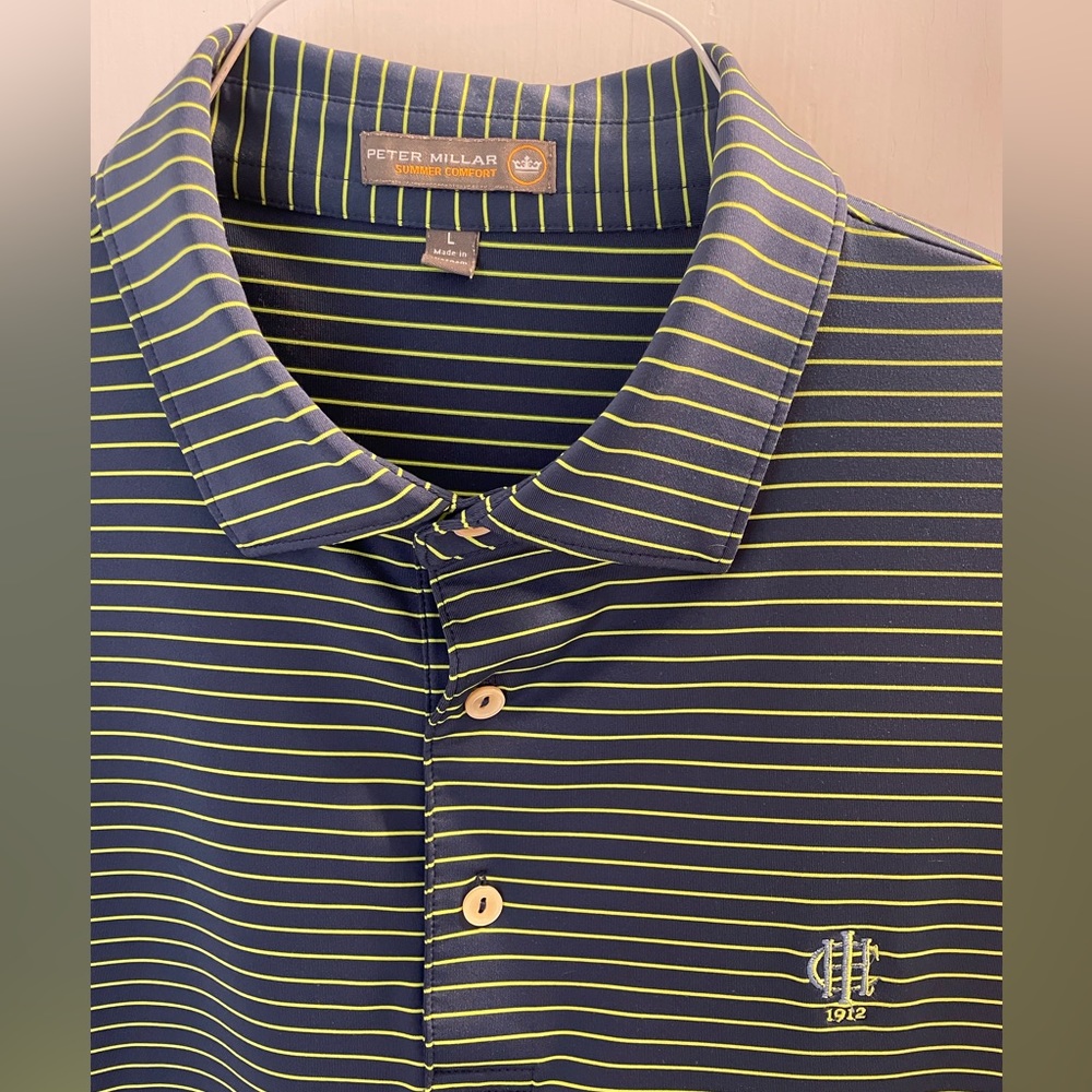 COPY - Men’s Peter Millar Summer Comfort Polo Large Navy Blue with Green Stripe